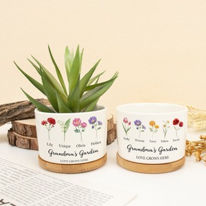 Mother's Day Classic Carved Customizable Ceramic <b>Planter</b> Birth Flower Design Personalized Potted Plant <b>Gift</b> Hot Selling Festival - Product Image 1