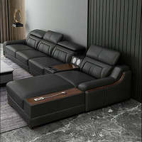 Luxuriöses Indoor Modernes L-förmiges Sofa-Set mit Vollgrößen-Sessel, Holzrahmen, Lederpolsterung, 7-Sitzer