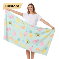 Serviette de bain à impression numérique, serviette de natation portable en microfibre, emballage personnalisé, serviette de plage pour les vacances à la plage, le camping et la natation