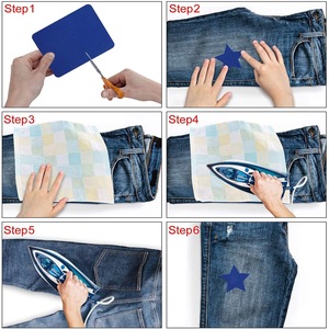 カラフルな長方形イミテーションデニムアイロンパッチ、膝と肘の装飾パッチ、意志でカット - Product Image 6