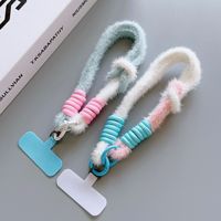 Nouvelle mode 2 en 1 mignon étui de téléphone en peluche coloré corde Anti-perte poignet téléphone portable lanière sangle