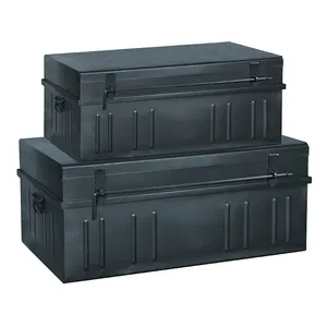 House metal storage trunk set of 2 black cold-rolled sheet material storage trunk with lock