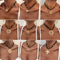 Collier ras-du-cou sexy léopard en alliage vintage avec étoile de mer, croix et cœur pour femme, idéal pour l'été et la plage, cadeau