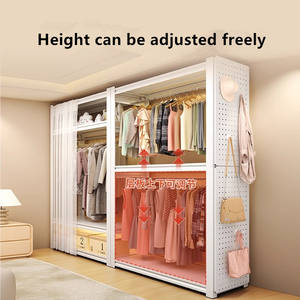 Perchero de acero para alquiler de habitación, almacenamiento de ropa, montaje Simple, entramado montado en el suelo, armario Simple de Metal a prueba de polvo - Product Image 4