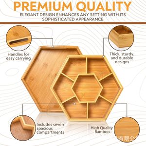 Plateau hexagonal en bambou pour fruits secs, boîte de rangement pour collations, boîte à noix et bonbons pour le salon, plateau compartimenté. - Product Image 5