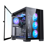 Casing pendingin cair untuk komputer game, casing kabinet komputer kaca Tempered efisiensi tinggi bahan PC, casing pendingin cair untuk komputer game kaca Tempered