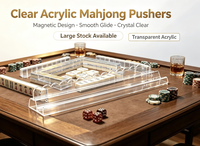 Ensemble 2-en-1 : Poussoir de tuiles de Mahjong américain et règle magnétique en acrylique transparent, motif marbre vert émeraude, accents en laiton, résistant à l'eau