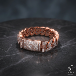 Pulsera de eslabones cubanos de plata de ley 925 chapada en oro rosa y rodio con moissanita, corte brillante redondo, estilo hip hop, cadena con incrustaciones de circonitas. - Product Image 1