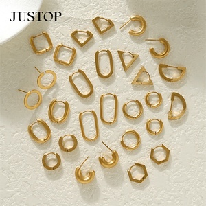 Boucles d'oreilles tendance pour femme, en acier inoxydable étanche, plaqué or 18 carats, hypoallergéniques, avec crochet, par JUSTOP (OEM/ODM) - Product Image 1