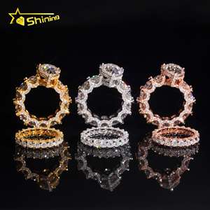 Hochzeitsring-<span class=keywords><strong>Set</strong></span> aus 925er Sterlingsilber, vergoldet, luxuriöses Design, durchgehender Ring mit 6 Karat tropfenförmigem Moissanit, besteht den Diamantentest, funkelnder Ring - Product Image 1