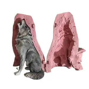 Concrete rubber silicone Wolf Animal fiberglass Molds molding for Garden Yard decoration