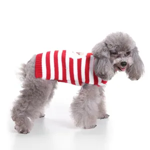 Venda quente de suéteres listrados para animais de estimação Papai Noel Roupas para cães estampadas China fábrica
