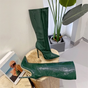 Bottines pour femme en cuir verni vert, bout pointu, talons aiguilles, fermeture éclair, chaussures tendance, taille 42 - Product Image 3