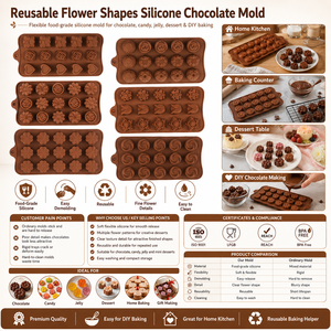 Moldes de Silicona con Forma de Flor para Dulces, Chocolate, Hielo, Mantequilla y Gelatina, Antiadherentes y de Grado Alimenticio - Product Image 1