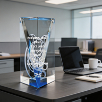 Trofeo de Cristal Personalizado Neelpure 178212 con Borde Azul y Prisma Alto, con Patrón Grabado con Láser