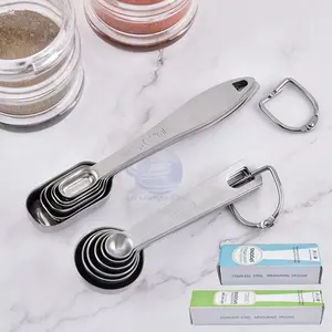 6pcs Stainless Steel Measuring Spoons with Scale Marks Set of 6 Rectangular Shape Kitchen Tools Set