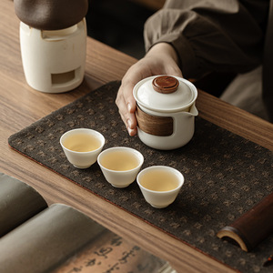Guanlan Jade White Porcelain Travel <b>Tea</b> <b>Set</b> Portable Quick Cup Ceramic Teapot With Three Cups And Filter Inner Liner - Product Image 4