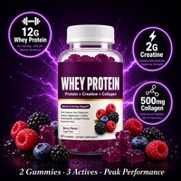 Gummies de Protéines de Lactosérum et Créatine 12g Protéines 2g Créatine Collagène Sans Sucre Saveur Baies