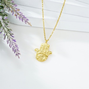 Gold Filled Stainless Steel <b>Hamsa</b> <b>Hand</b> Charm Pendant <b>Necklace</b> with Link Chain for Wedding Engagement Anniversary Gift & Party - Product Image 2