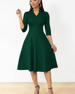 Autumn Elegant <strong>Women's</strong> 3/4 Sleeve V Neck a Line Midi <strong>Dress</strong> Slim Fit Knee Length Solid Color Casual Work Party <strong>Dresses</strong> for Ladies - Product Image 6
