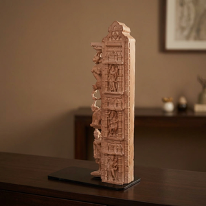 Réplica al por mayor de artefacto arquitectónico hindú sagrado: Fragmento de marco de puerta de templo con escultura de Dwarshakha antigua personalizada - Product Image 4