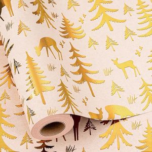 Kraft Christmas Ivory Gift <b>Wrapping</b> <b>Paper</b> Recyclable Gold Foil Christmas Tree Deer Theme Gift <b>Wrapping</b> <b>Paper</b> for Holiday Party - Product Image 2