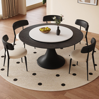 Table à manger ronde en bois massif de style rétro du milieu du siècle, 4 chaises, plateau tournant, pieds en acier carbone, hôtel, villa, assemblée