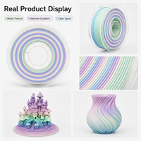 Filament PLA mat arc-en-ciel personnalisé, diamètre 1,75 mm, 1 kg par bobine, couleur dégradée pastel, impression 3D OEM, vente en gros sous vide