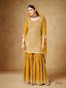 Nuevo diseñador Heavy Chinon Wedding Sharara Salwar Kameez Suit con bordado y lentejuelas Work Calidad DE EXPORTACIÓN DE LA India - Product Image 3