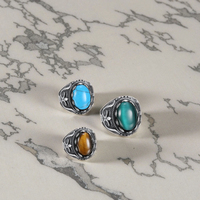 Bague Classique Élégante pour Homme en Acier Inoxydable avec Incrustation de Pierre Turquoise Ovale Vintage pour Mariages, Fiançailles, Anniversaires, Bagues de Couple