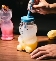 Nouvelles tasses à jus en verre créatives et mignonnes en forme de dessin animé, tasses à café, mugs cadeaux avec paille et couvercle, bouteilles d'eau potable en gros