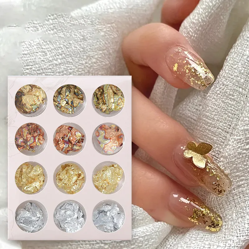 Nail art gold silver aluminum foil Irregular design glitter sequins manicure accessories DIY nail decoration