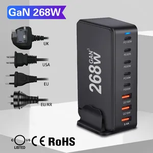 268W GaN רב יציאות USB סוג C מטען מהיר רב יציאות PD QC4.0 מטען מהיר שולחני מתאם מטען לטלפון נייד