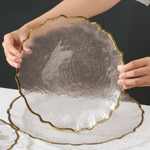 المائدة المنزلية الشفافة شفافة أطباق طعام غربية شفافة بحافة ذهبية طقم أطباق - Product Image 3