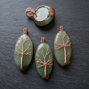 Collar Hecho a Mano con Colgante de Aventurina Verde, Árbol de la Vida, Cristal, Gema Ovalada, Piedra Curativa - Product Image 1