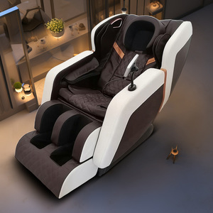 Full Body Massage Chair White And Brown Railless Multi Point Massage Home Use With <b>Remote</b> Control Timed Music Function - Product Image 1
