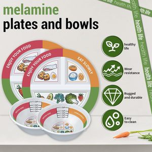 VIYNRAN Ensemble de 4 assiettes et bols en mélamine à motifs de dessins animés (9 pouces) avec mesure intégrée pour la perte de poids/estomac - Product Image 4