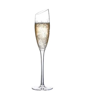 モダンウェディングギフトクリスタルミモサグラス傾斜シャンパンフルートグラス飲用カップスパークリングワイングラス