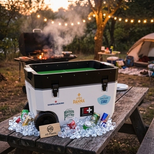 Nevera Portátil Compacta de Plástico de 60L Roja con Mini Futbolín para Fiestas Familiares en Interiores y Exteriores con Logo Promocional - Product Image 3