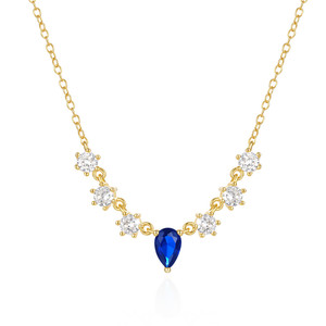 Collier ras du cou CANNER en argent sterling 925 plaqué or avec pendentif zircon en forme de goutte d'eau bleue, cadeaux - Product Image 1