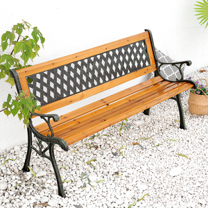 Outdoor Stalen Poten 2 Hout Zitplaatsen 7 Latten Park Bench Met Plastic Achterkant