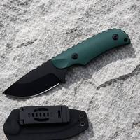 Couteau à lame fixe en acier D2 haute dureté, lame de 3,8 mm, manche en G10 vert foncé, couteau tactique de survie compact de 7 pouces