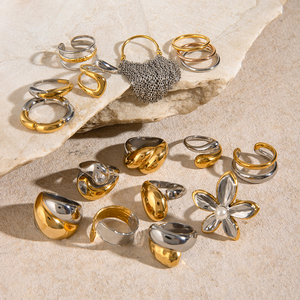 J&amp;D 18K Gold Plated <strong>Stainless</strong> <strong>Steel</strong> Mix Color Ring Geometric Waterproof Fashion <strong>Jewelry</strong> for Women - Product Image 2