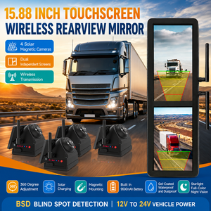 Rétroviseur de camion sans fil avec écran tactile de 15,88 pouces, 4 caméras solaires magnétiques, vision nocturne BSD pour les conditions météorologiques difficiles - Product Image 1