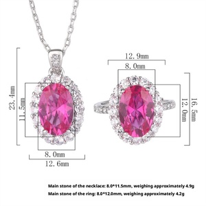 Ensemble de bijoux élégants et simples en cuivre écologique au design minimaliste, avec zircon bleu et rouge 8*12mm, pour femmes, à porter au quotidien - Product Image 3