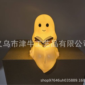 โคมไฟรูปผีน่ารักอ่านหนังสือ แสงวอร์มไวท์ LED ไฟกลางคืนแบบ USB ควบคุมด้วยการสัมผัส ของตกแต่งวันฮาโลวีน - Product Image 3