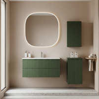 Perlengkapan Kamar Mandi Modern, Kabinet Dinding, Meja Rias dengan Laci, Meja Batu Slate dengan Wastafel dan Set Cermin LED