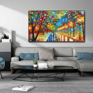 Dipinto a Olio Astratto Colorato 100% Fatto a Mano, Arte Murale Moderna con Paesaggio e Alberi, Decorazione per la Casa - Product Image 1