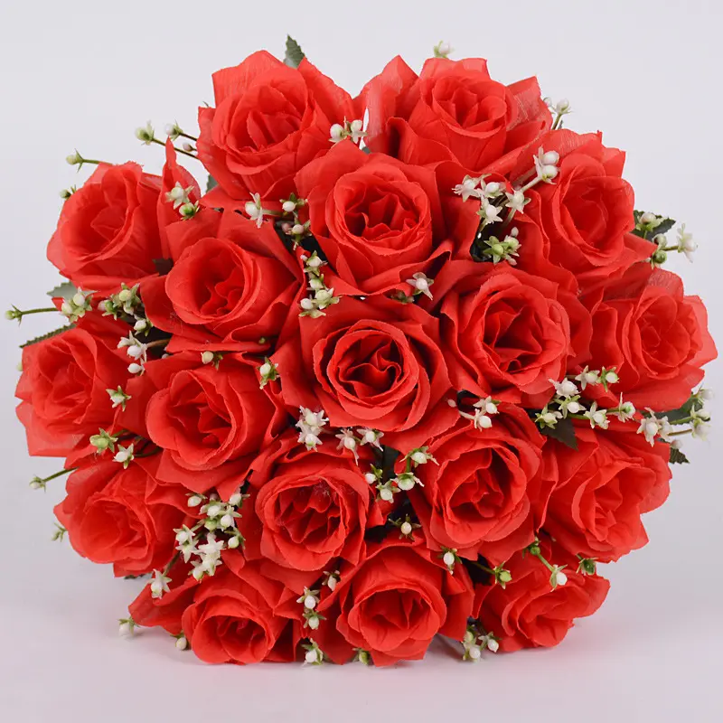 Style coréen 18 roses en soie fleurs artificielles pour mariage nouvel an salon décor simulé Rose Bouquet ornement