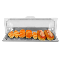 Snack Vitrine Hôtel Restaurant Fournitures Buffet Équipement Alimentaire Affichage Casserole Avec Pc Couverture Froid En Acier Inoxydable cadre en bois